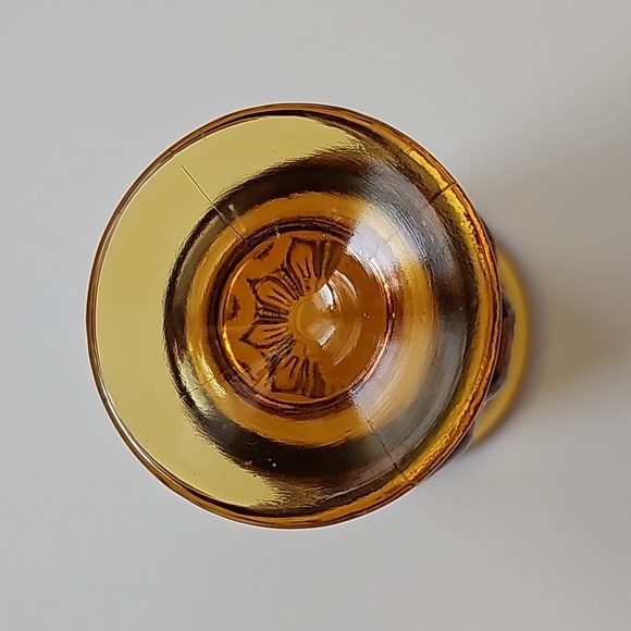 Vintage L.E. Smith Moon and Star Amber 3 5/8" Juice Glass - Picture 3 of 7